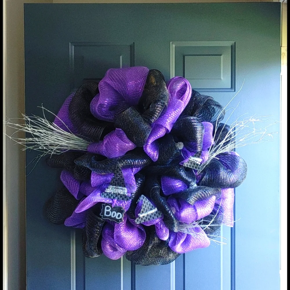 Witch Wreath Handmade Light Up Witch Hat Wreath Holiday Door Decor